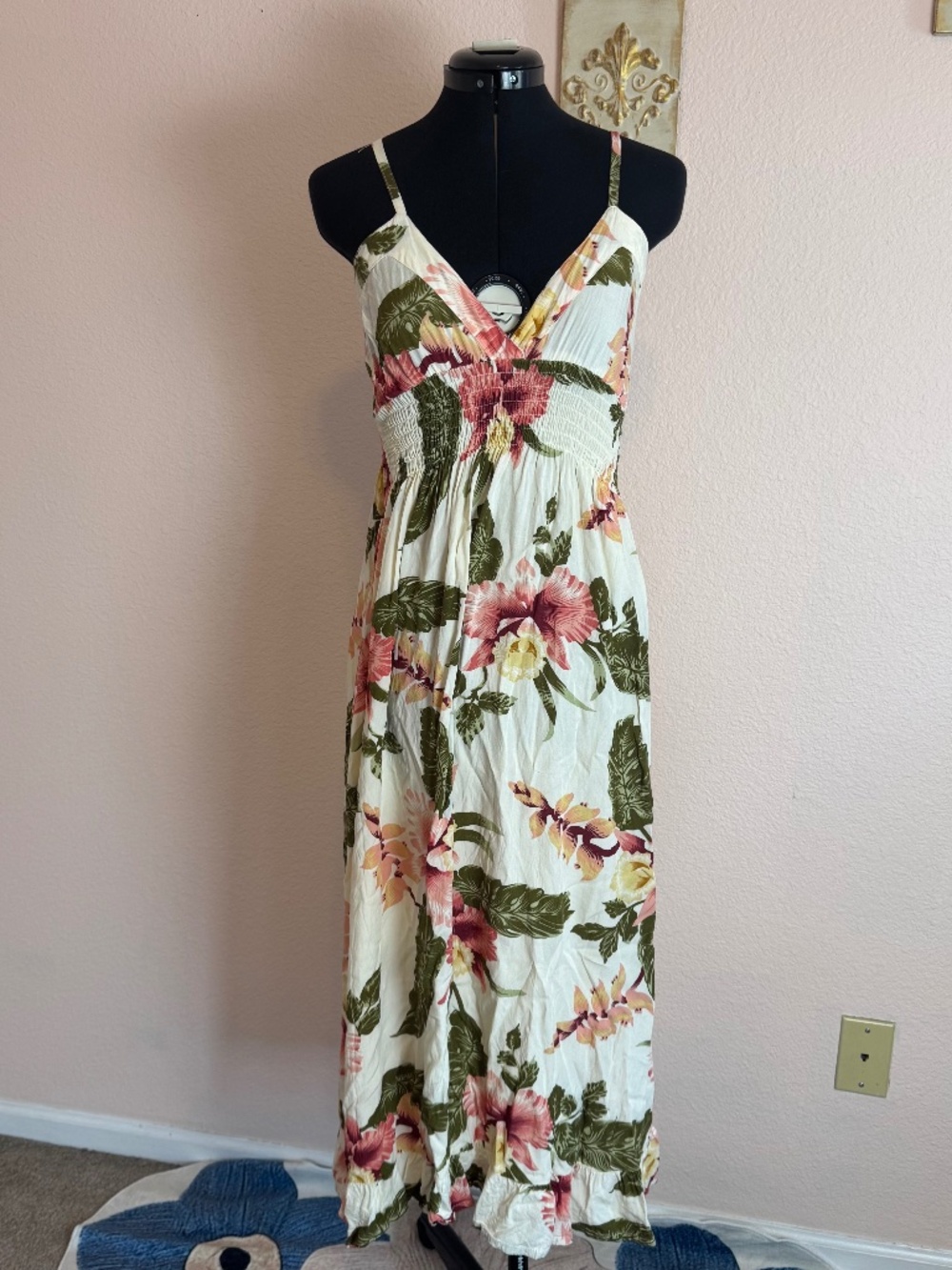 Summer Tropical Smocked Midi Sundress OS